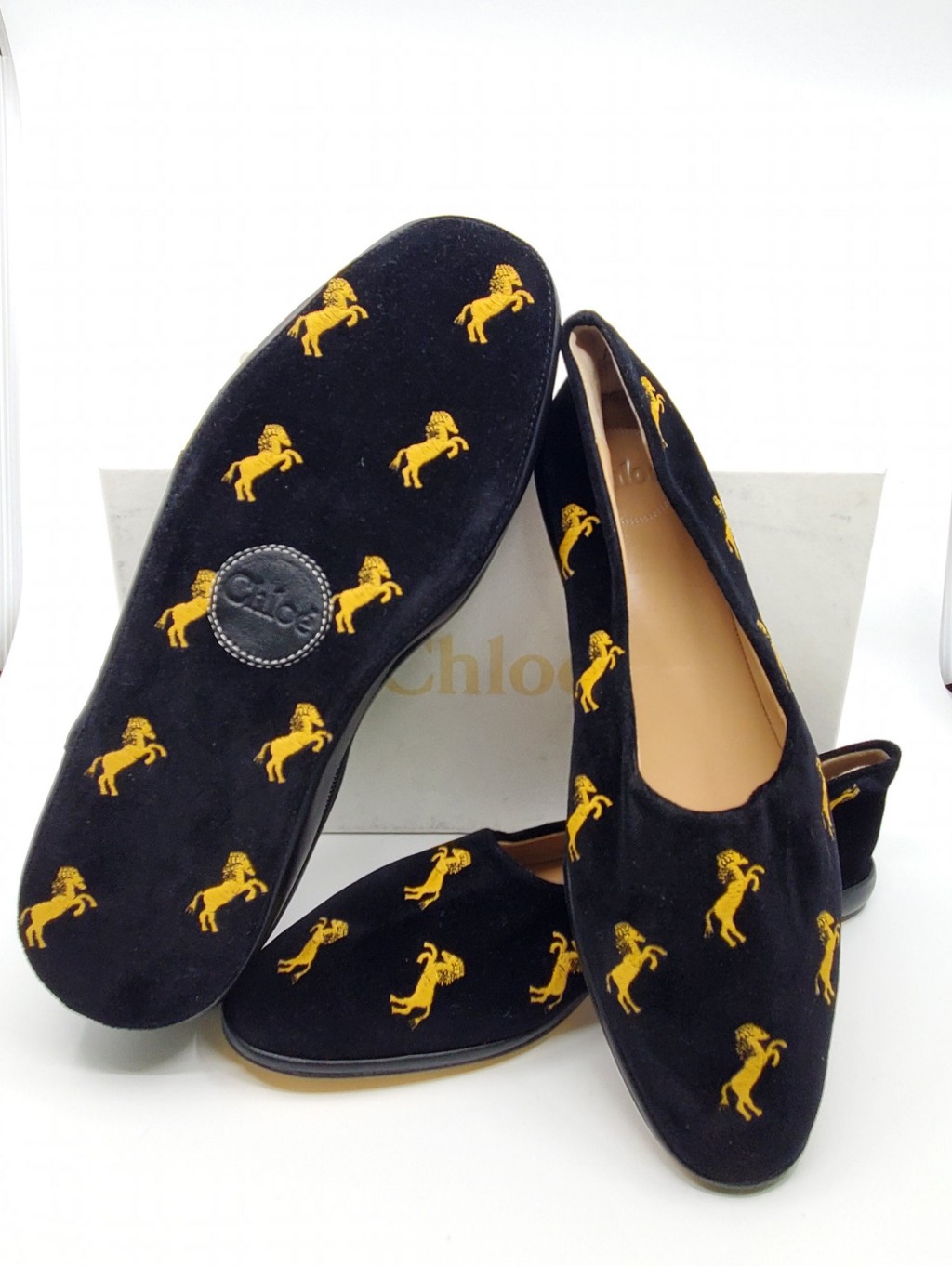 Chloe Skye Western Velvet Horse Embroidery Flats Slipper - Size-40.5
